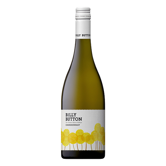 Billy Button Chardonnay, a vibrant Alpine Valleys white wine with ripe stone fruit, citrus, and subtle oak influence.