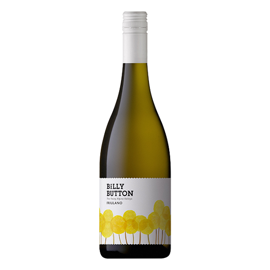 Billy Button Friulano, a textured Alpine Valleys white wine with floral, almond, and stone fruit notes.