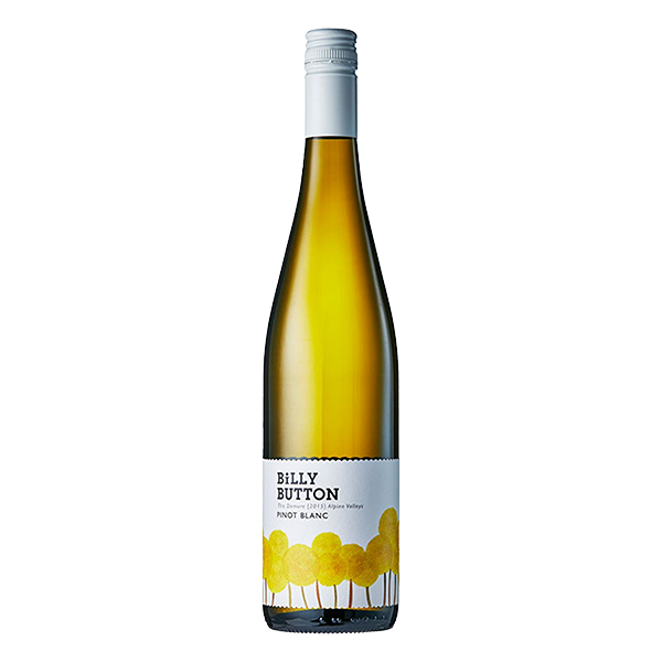 Billy Button Pinot Blanc, a delicate and floral Alpine Valleys white wine with stone fruit, white flowers, and lively acidity.