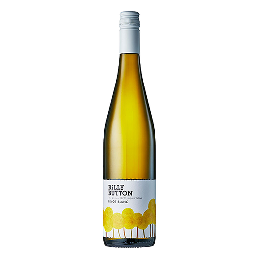 Billy Button Pinot Blanc, a delicate and floral Alpine Valleys white wine with stone fruit, white flowers, and lively acidity.