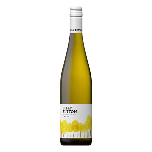 Billy Button Riesling, a zesty and refreshing Alpine Valleys white wine with citrus, floral, and mineral notes.