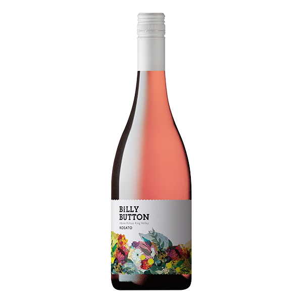 Billy Button Rosato, a bright and refreshing Alpine Valleys rosé with wild strawberry, red berries, and a dry, crisp finish.