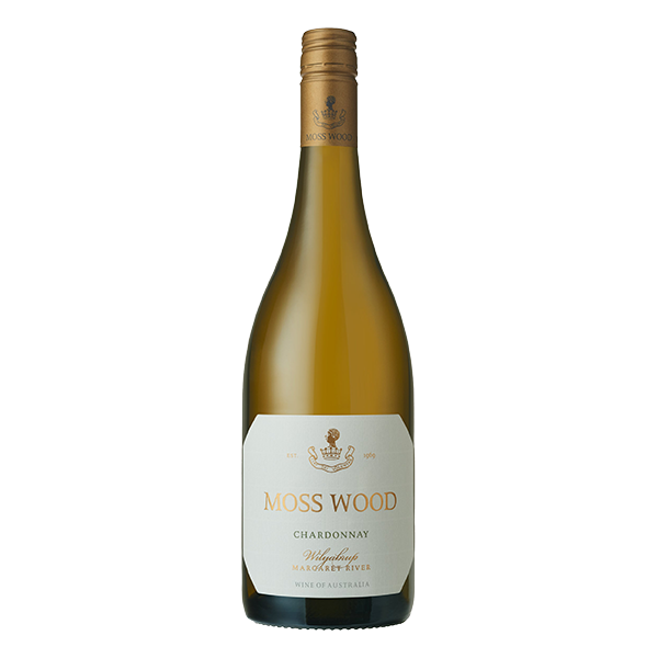 Moss Wood Chardonnay, a benchmark Margaret River white with ripe peach, cashew, and elegant minerality.