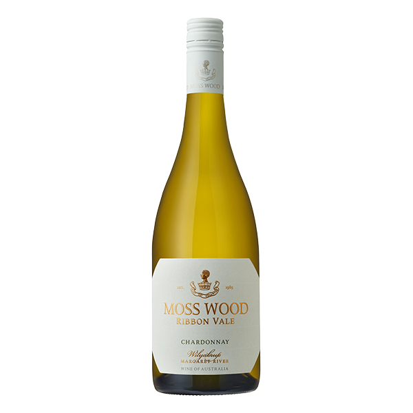 Moss Wood Ribbon Vale Chardonnay, a vibrant Margaret River white wine with citrus, stone fruit, and creamy oak influence.