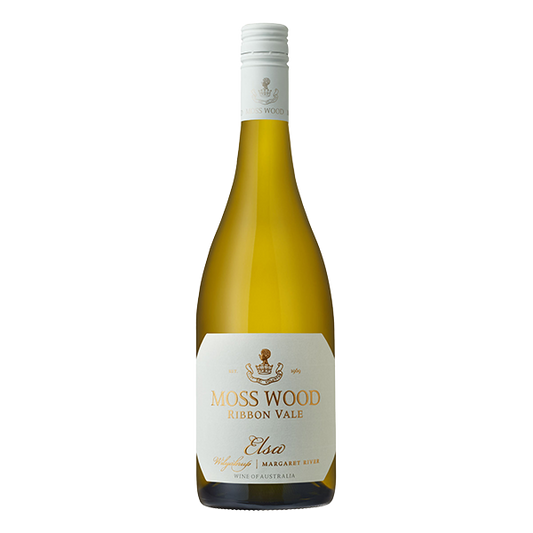 Moss Wood Ribbon Vale ‘Elsa’ Sauvignon Blanc, a fresh and aromatic white wine with citrus, passionfruit, and herbal notes.