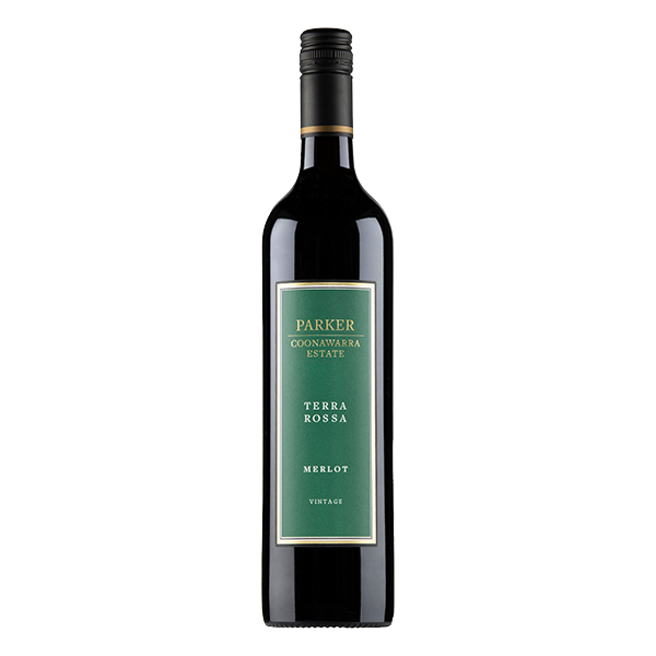 Parker Estate Terra Rossa Merlot, a rich Coonawarra red wine with mulberry, dark chocolate, and fine tannins.