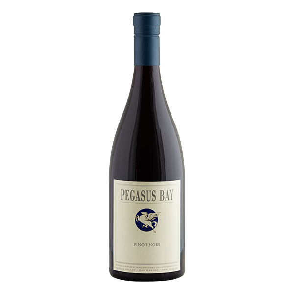 Pegasus Bay Pinot Noir, a refined New Zealand red wine with cherry, dark plum, and silky tannins.